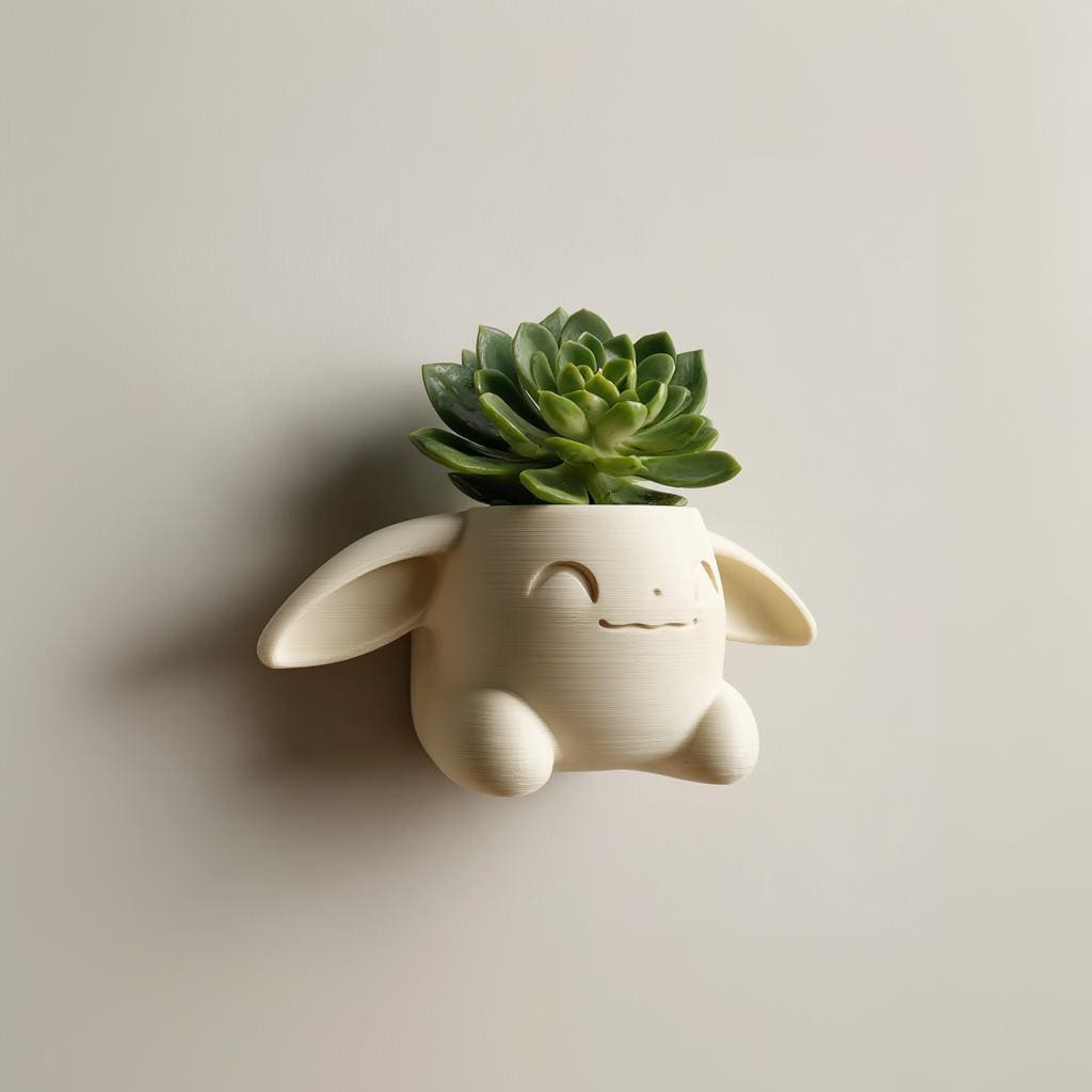 Cute Fantasy Bunny Wall Planter | 3D Printed Kawaii Animal Hanging Pot | Playful Wall Shelf Decor for Nursery and Modern Interiors