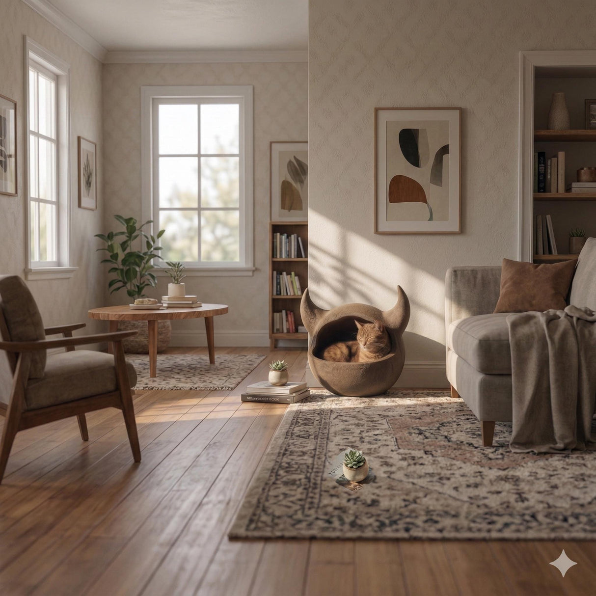 Horned Cat Cave Bed | 3D Printed Floor Cat Pod Lounger | Enclosed Cozy Cat Hideout