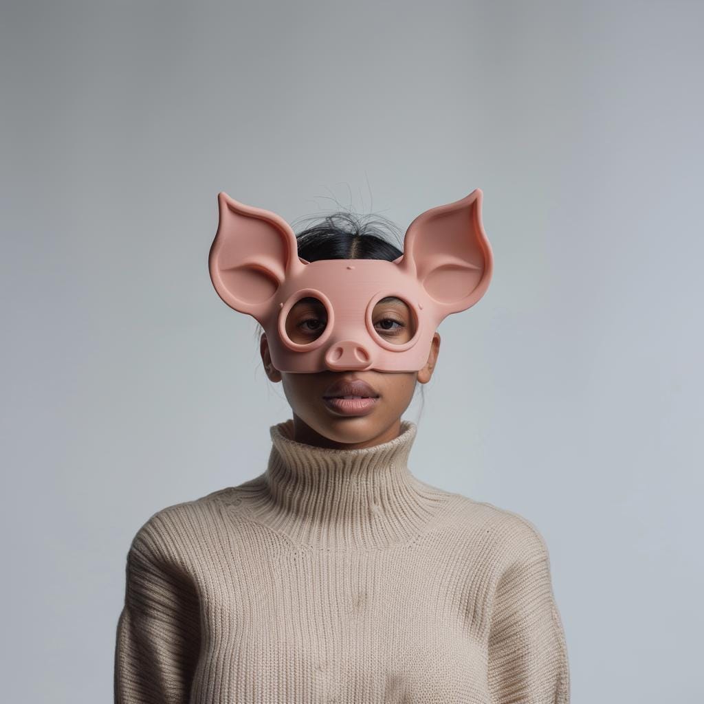 3D Printed Pig Face Mask | Minimalist Animal Mask for Adults | Unique Piggy Cosplay & Halloween Costume Prop