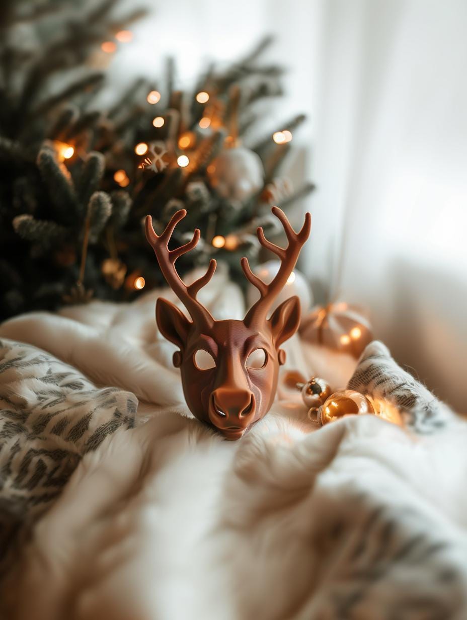 3D Printed Reindeer Mask | Modern Animal Face Sculpture | Unique Holiday Cosplay & Art Prop