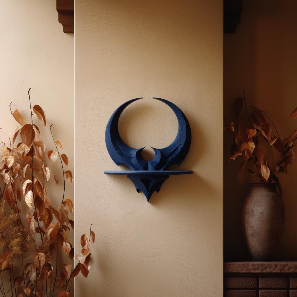 Dark Fantasy Horned Crescent Wall Shelf | 3D Printed Gothic Floating Display Ledge | Sculptural Wall Decor for Crystals, Plants, Figures