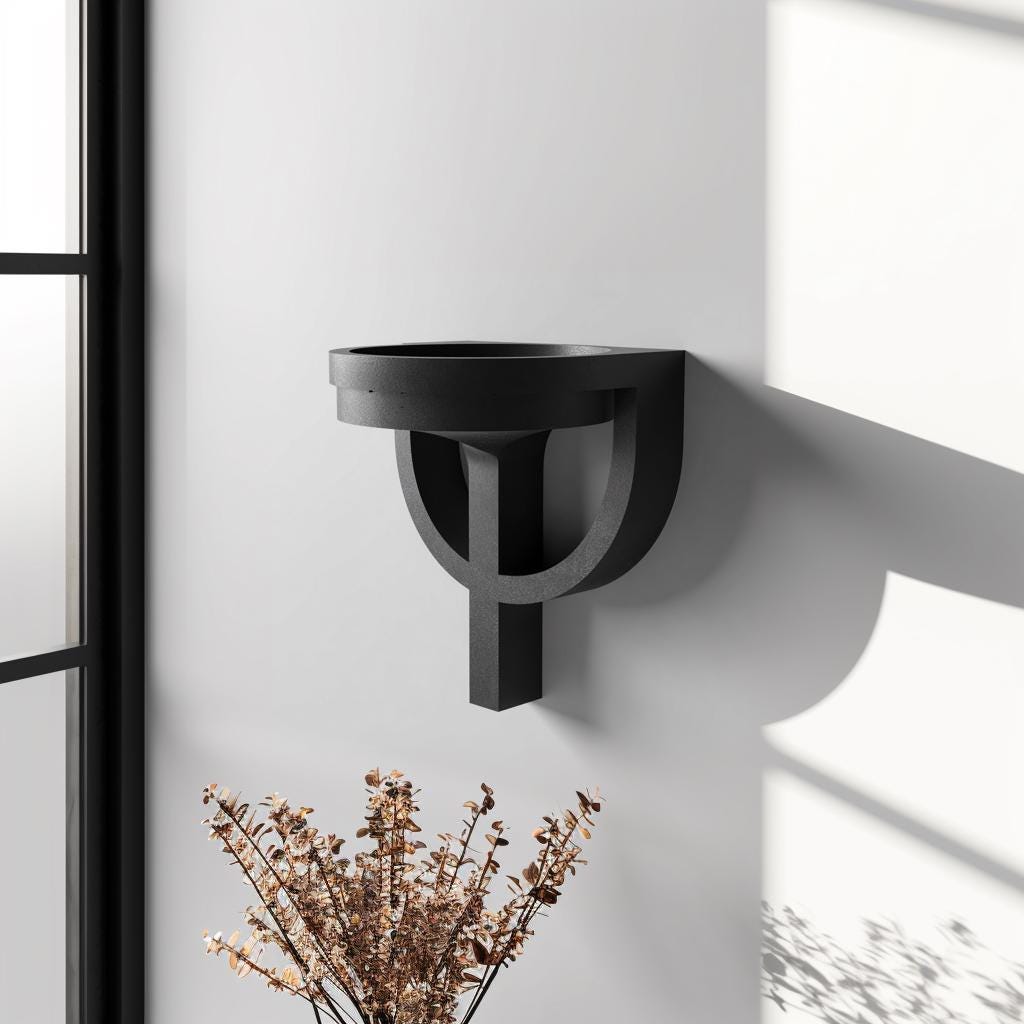 Modern Bowl Wall Shelf | 3D Printed Floating Catchall Tray with Geometric Hoop Bracket | Sculptural Wall Decor for Keys, Plants & Crystals