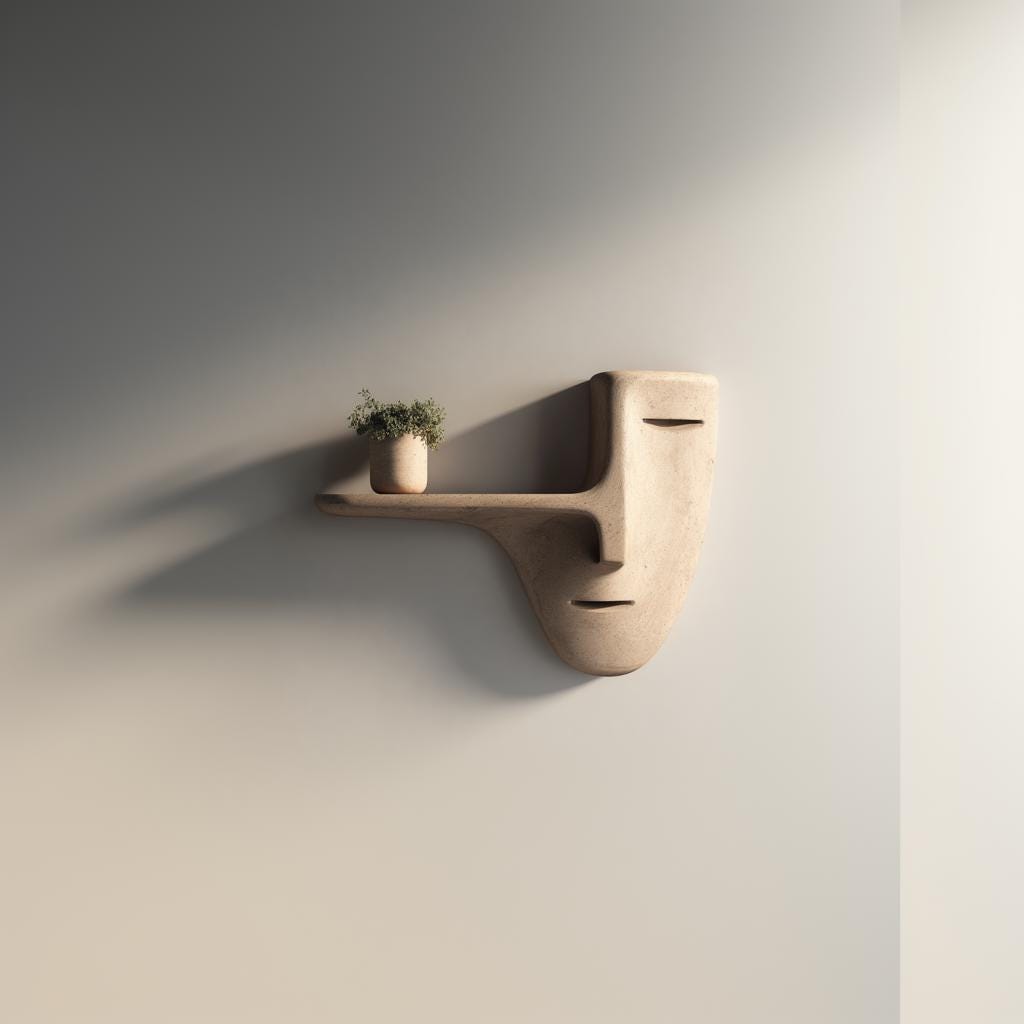 Modern Face Wall Shelf | 3D Printed Surreal Mask Sculpture with Floating Ledge | Minimal Wall Decor for Plants, Keys, Art Indoor Entryway