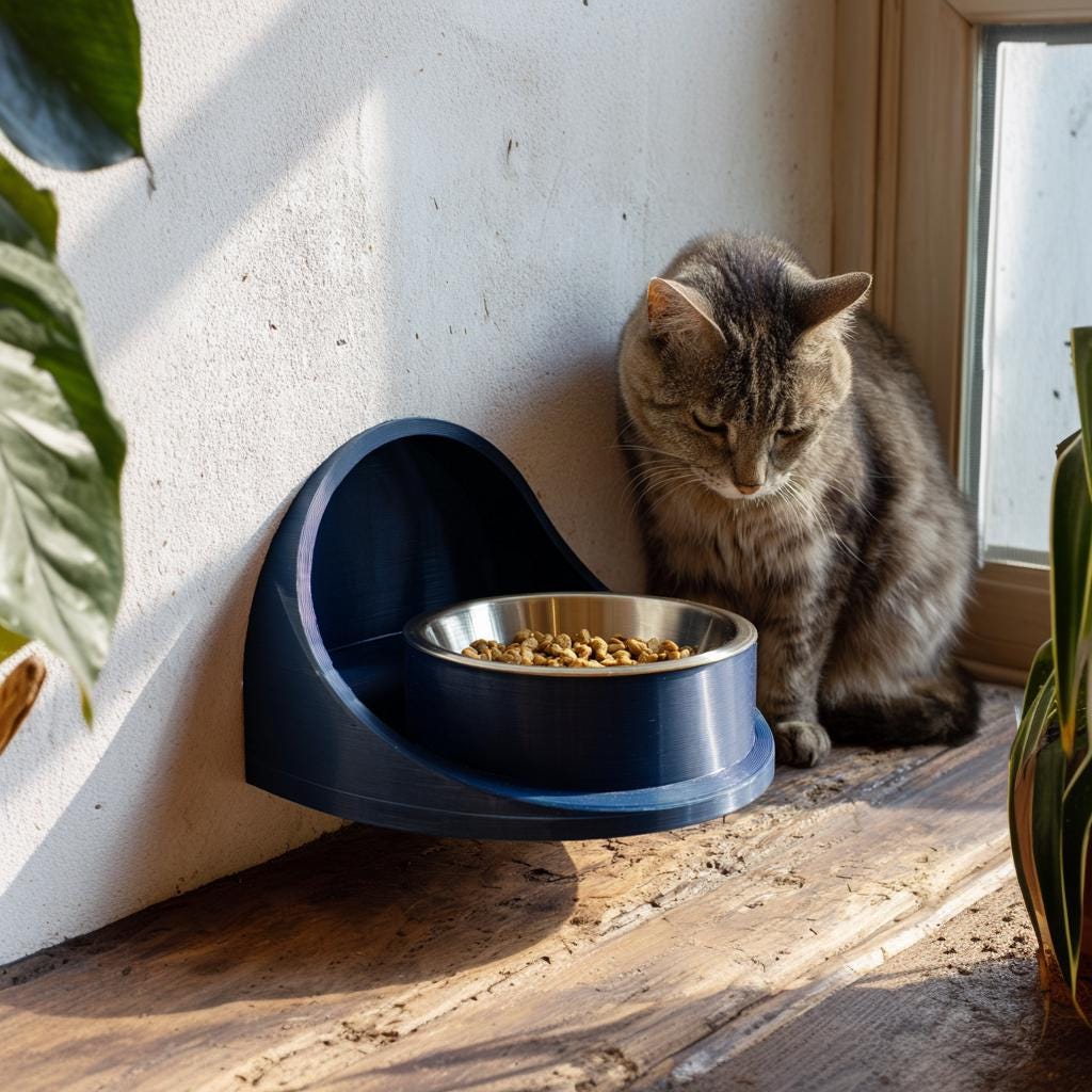 Wall Mounted Pet Bowl Holder | 3D Printed Minimal Raised Feeder for Cat or Small Dog | Modern Floating Feeding Station (Bowl Not Included)