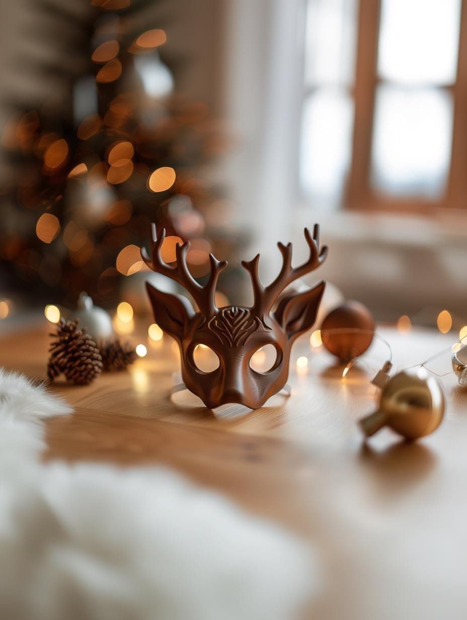 3D Printed Deer Mask | Elegant Animal Face Sculpture | Unique Christmas Cosplay Accessory