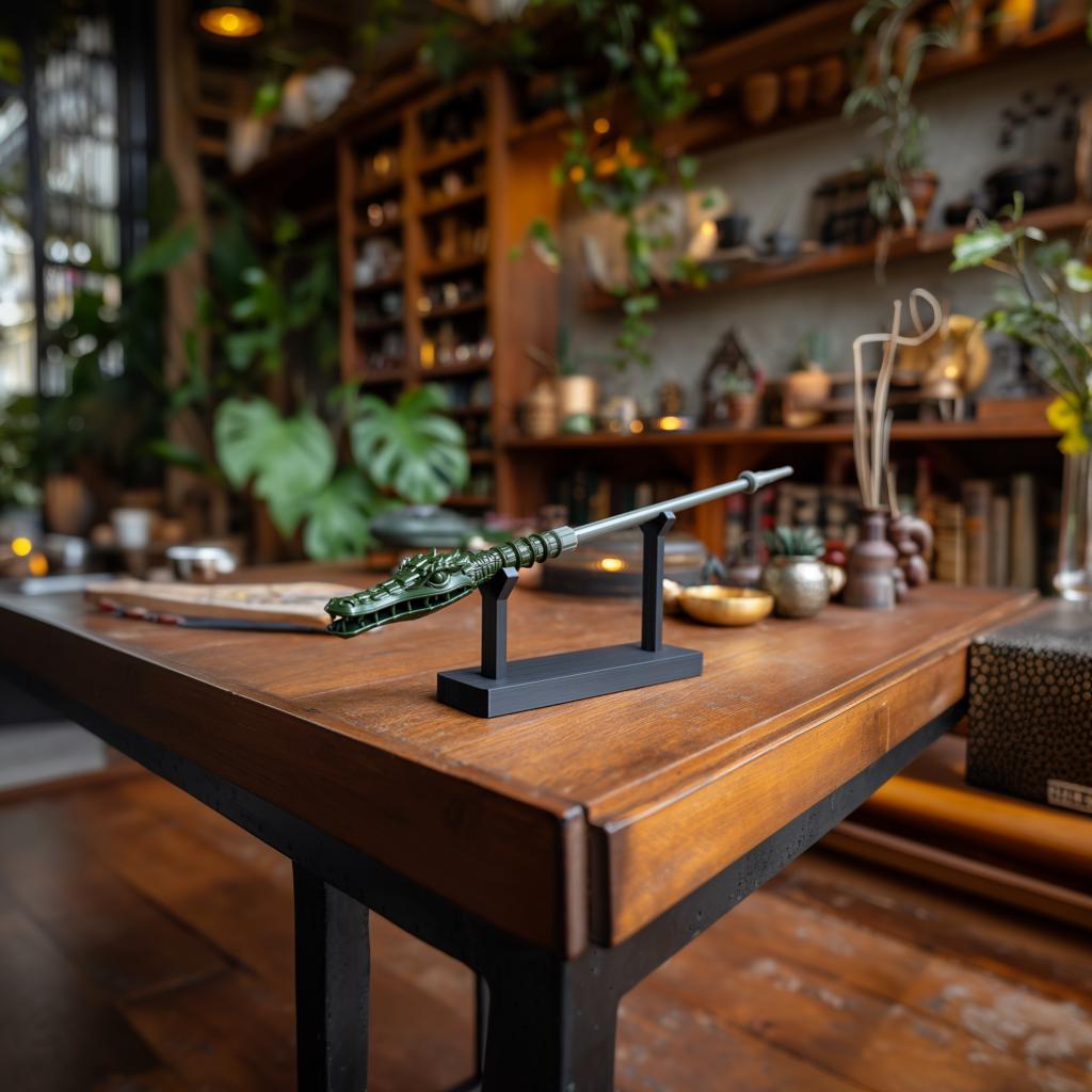 Dragon Crocodile Magic Wand with Stand | 3D Printed Fantasy Wizard Wand Prop for Cosplay | Gothic Collector Desk Decor Home Accent Art