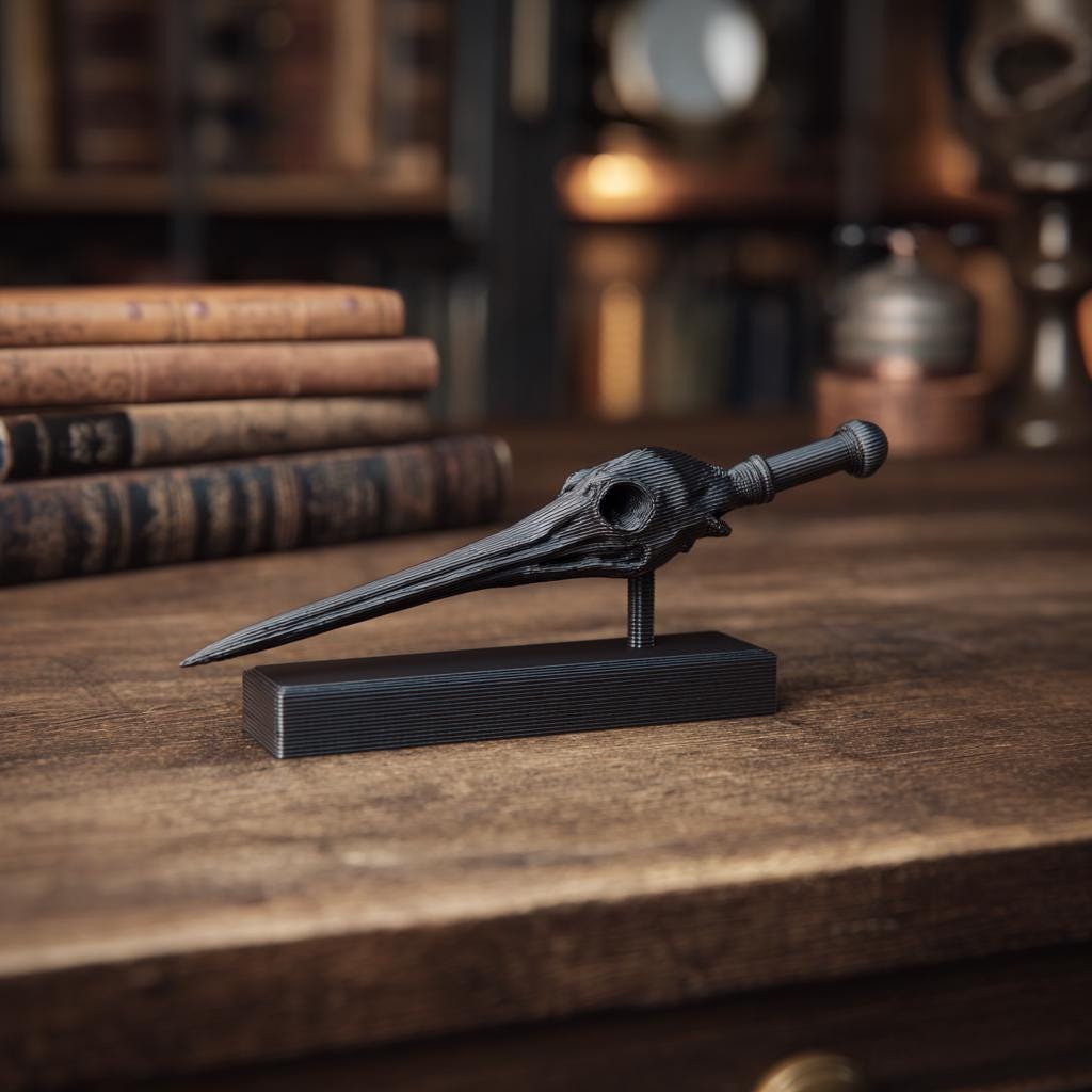 Raven Skull Magic Wand with Stand | 3D Printed Fantasy Wizard Wand Prop for Cosplay | Gothic Collector Display Accessory for Adult Fans
