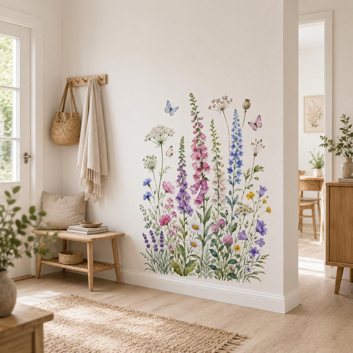 Watercolor Wildflower Meadow Wall Vinyl Decal | Foxglove Delphinium Daisy Sticker | Cottagecore Nursery Wall Art | Boho Floral Decor