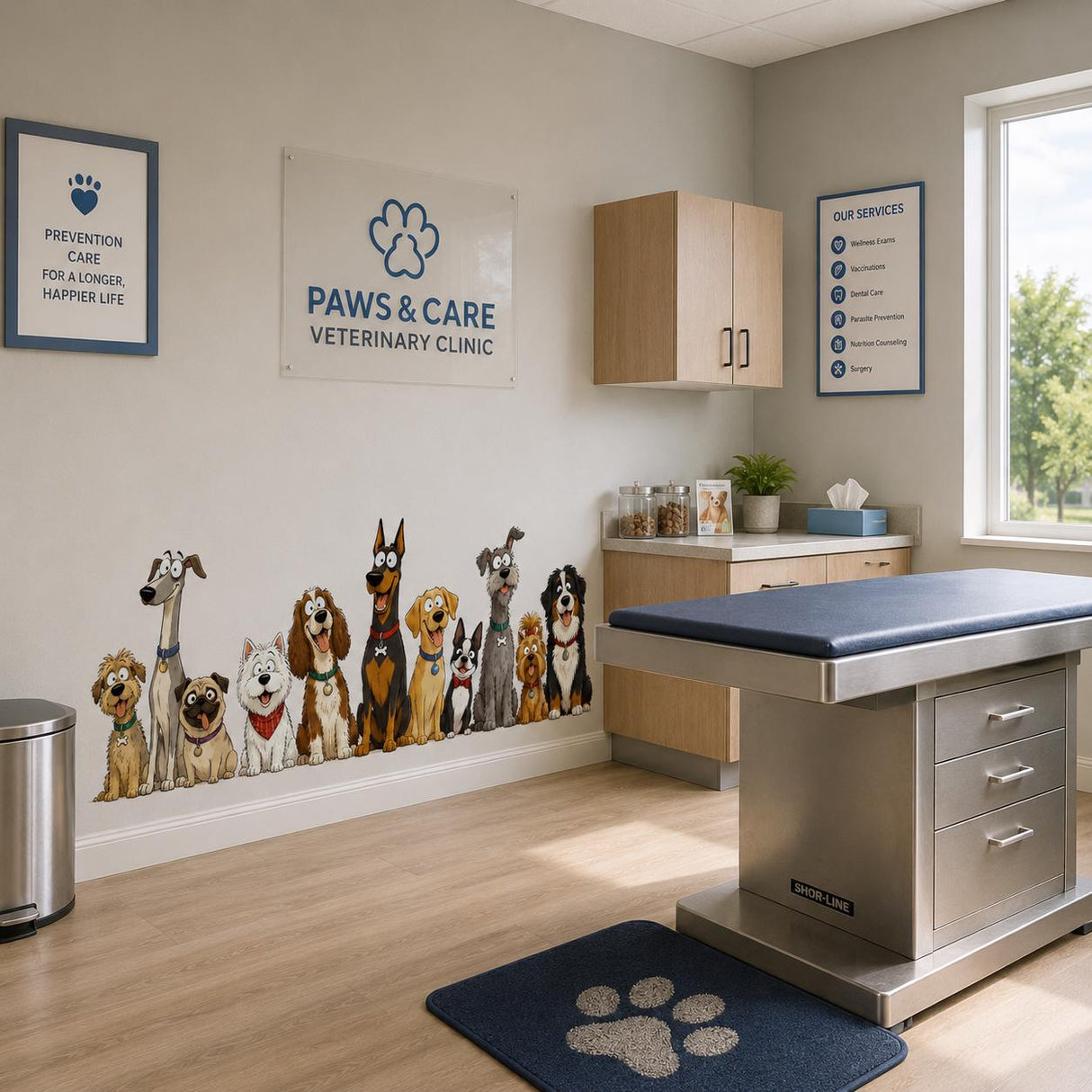 Funny Dog Group Wall Vinyl Decal | Cartoon Puppy Pack Sticker | Pet Lover Wall Art | Kids Room Playroom Decor | Dog Breeds Illustration