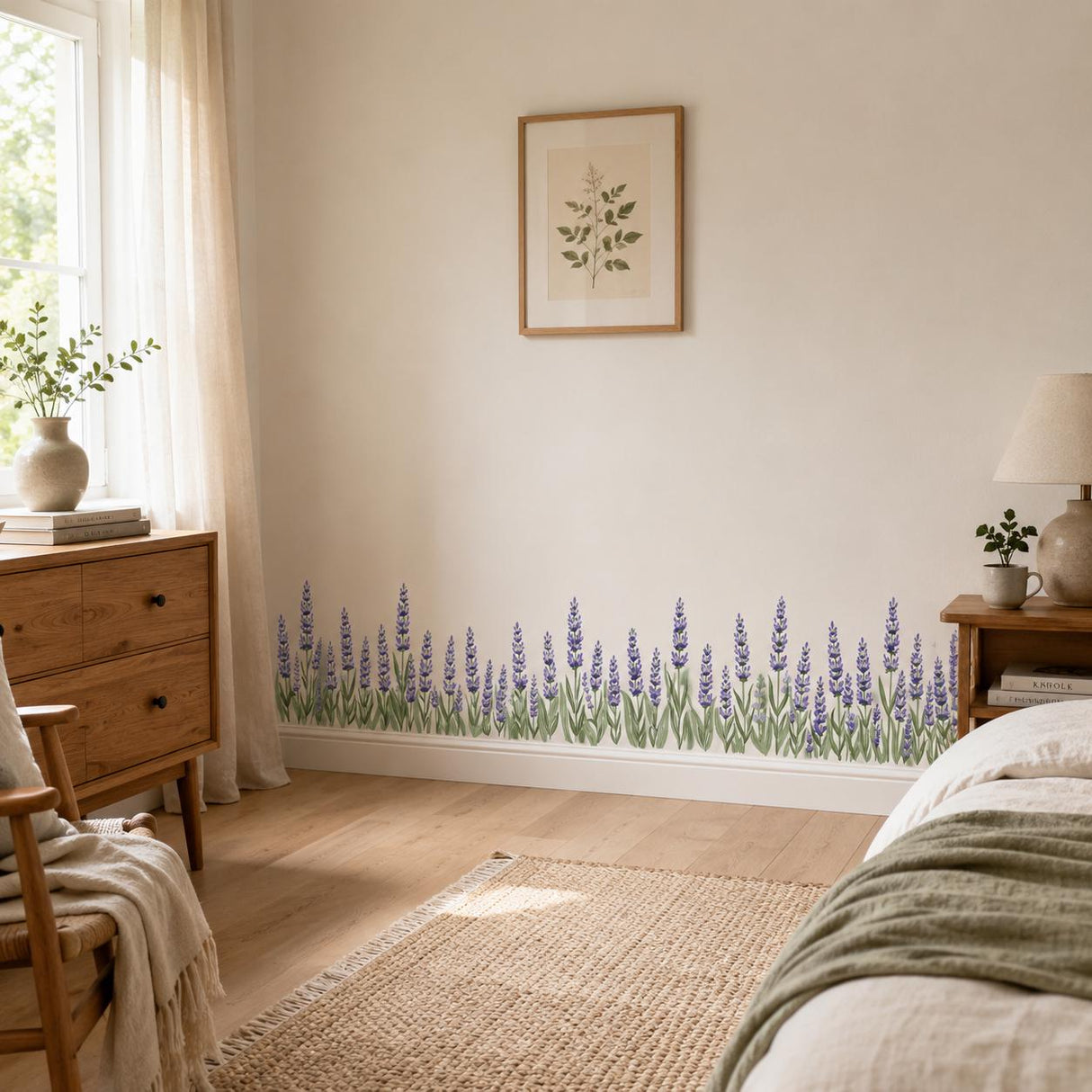 Lavender Border Wall Vinyl Decal | Watercolor Purple Flower Meadow Sticker | Botanical Floral Wall Art | Farmhouse Cottage Kitchen Decor