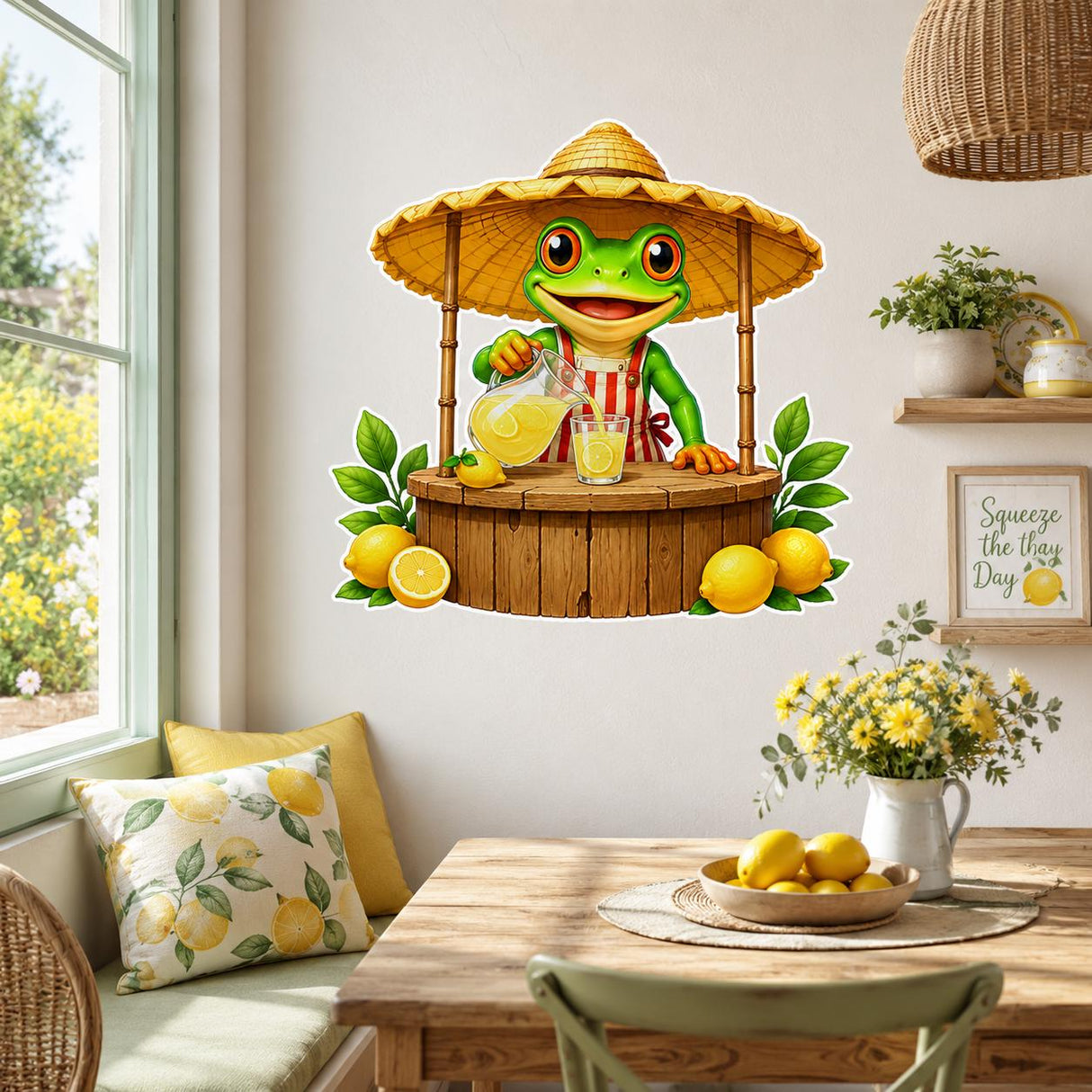Weird Lemonade Frog Wall Vinyl Decal | Funny Frog Lemon Stand Sticker | Quirky Kitchen Wall Art | Kids Room Summer Decor