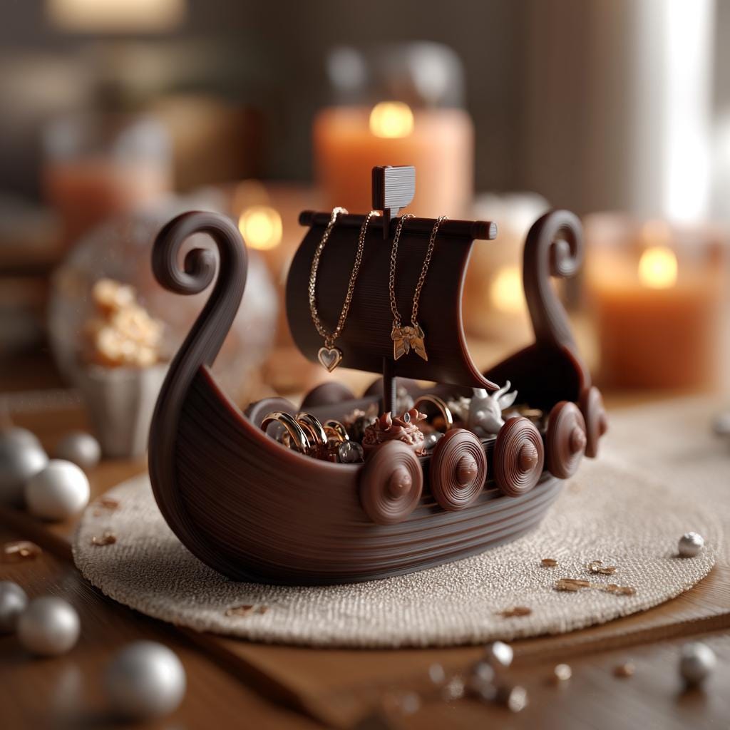 Viking Ship Jewelry Organizer | Norse Ring Holder | 3D Printed Earring Stand | Dragon Boat Jewelry Tray | Dresser Vanity Decor Gift For Her
