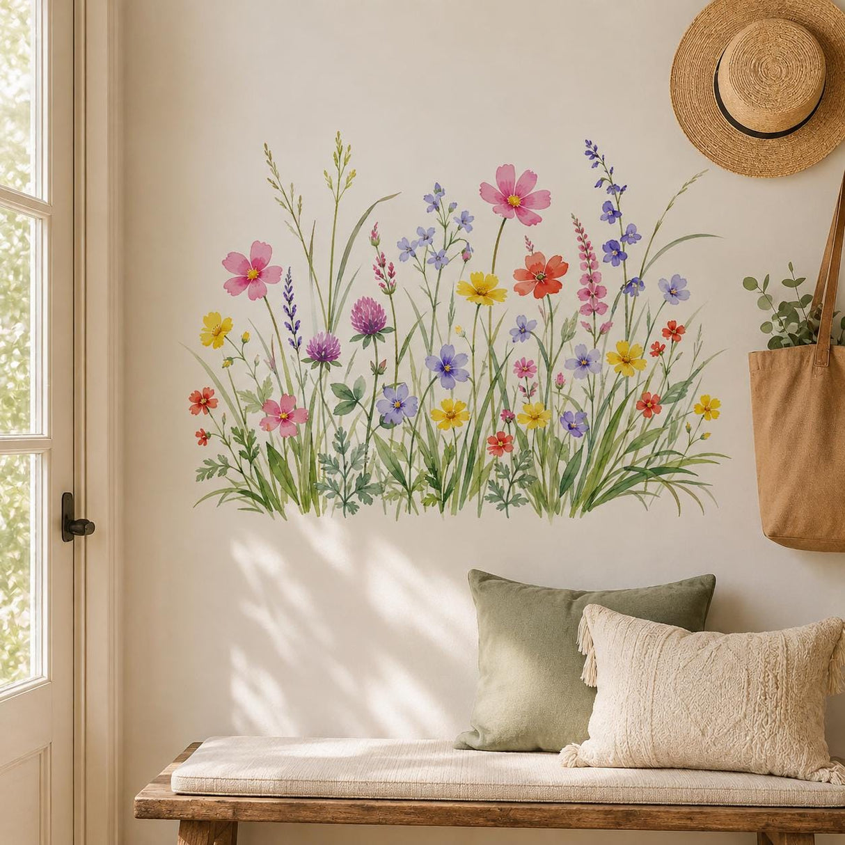 Watercolor Wildflower Wall Decal | Meadow Flower Wall Sticker | Botanical Bedroom Decor | Colorful Wildflower Art | Spring Garden Wall Decor