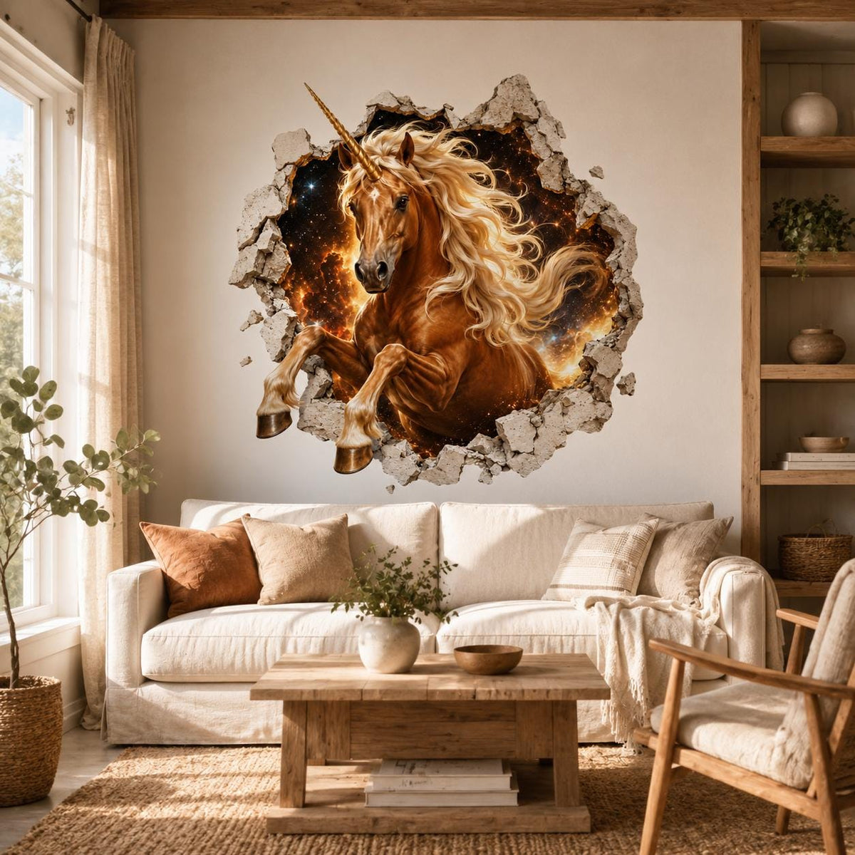 3D Broken Wall Unicorn Wall Decal | Cosmic Galaxy Horse Wall Sticker | Fantasy Bedroom Decor | Vinyl Wall Art | Kids Bedroom Wall Decor