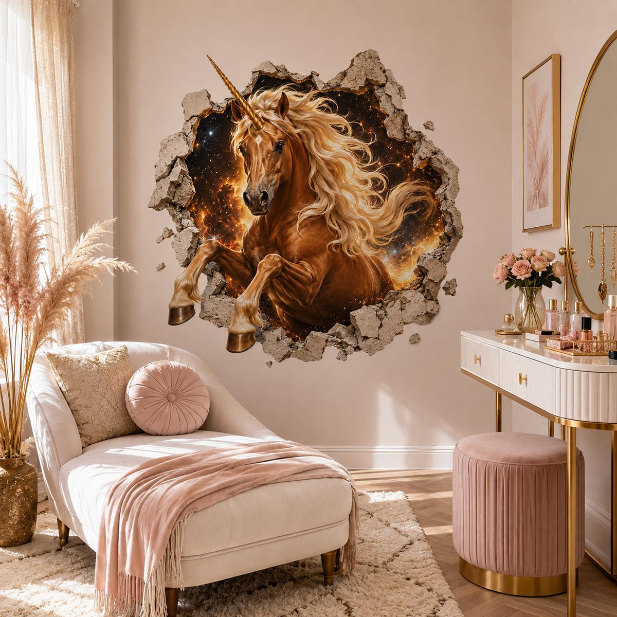 3D Broken Wall Unicorn Wall Decal | Cosmic Galaxy Horse Wall Sticker | Fantasy Bedroom Decor | Vinyl Wall Art | Kids Bedroom Wall Decor