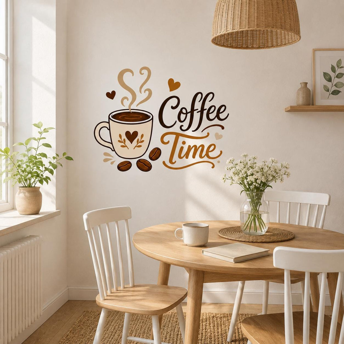 Coffee Time Wall Decal | Coffee Cup and Beans Vinyl Wall Sticker | Kitchen Coffee Bar Decor | Home Cafe Wall Decor | Coffee Station Wall Art
