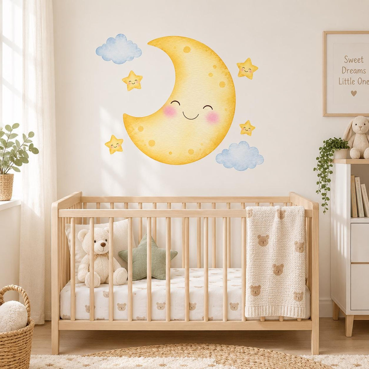 Smiling Moon Wall Decal | Cute Moon Stars Wall Sticker | Nursery Celestial Decor | Baby Room Wall Art | Kids Bedroom Decor | Moon Star Decor