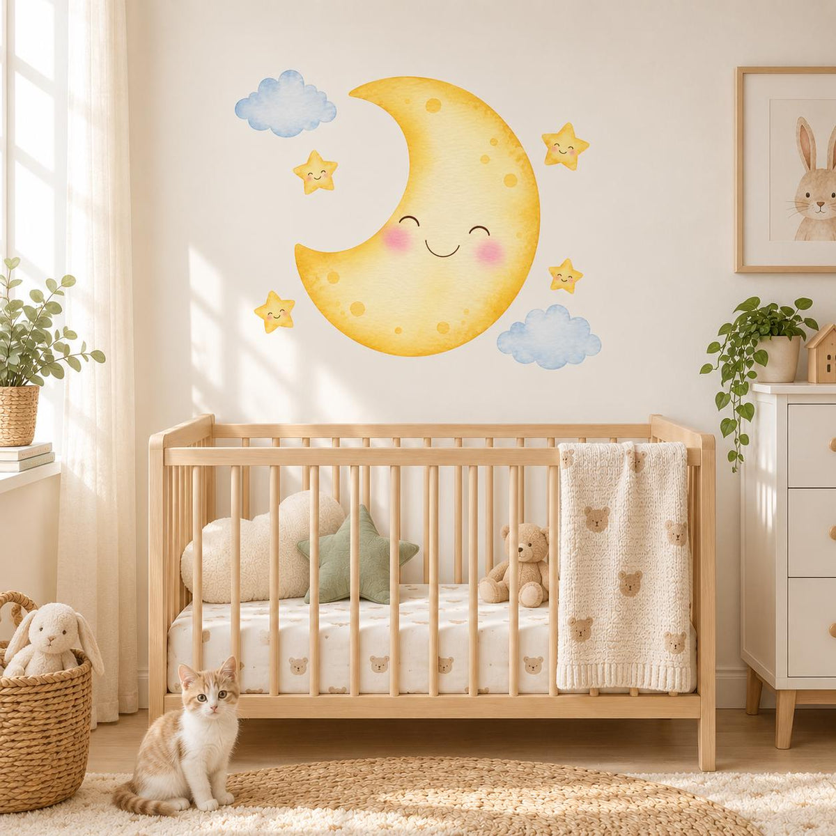 Smiling Moon Wall Decal | Cute Moon Stars Wall Sticker | Nursery Celestial Decor | Baby Room Wall Art | Kids Bedroom Decor | Moon Star Decor