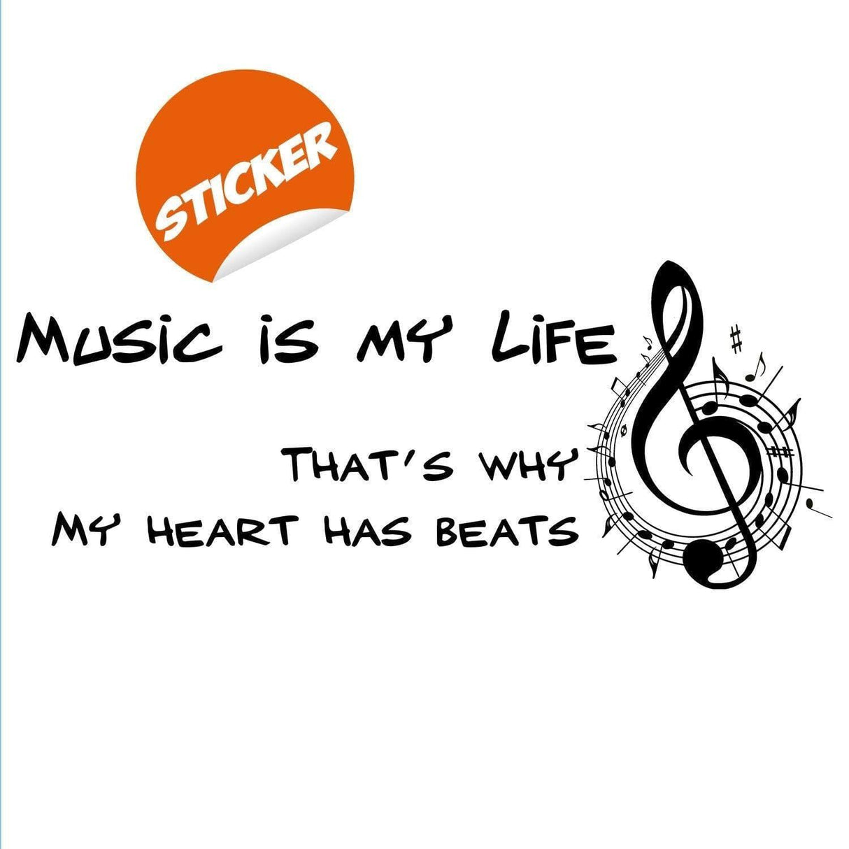 Music is My Life wall sticker design featuring a treble clef and musical notes, ideal for home decoration.