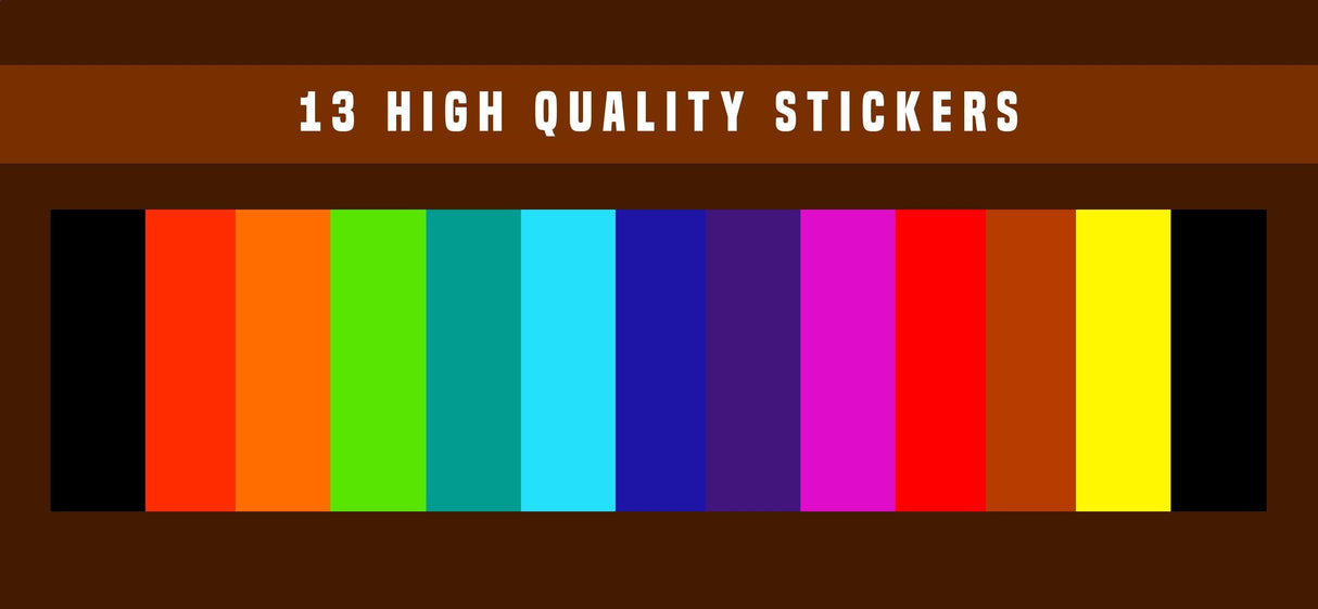 13 vibrant rainbow stair riser stickers in various colors for home decor.