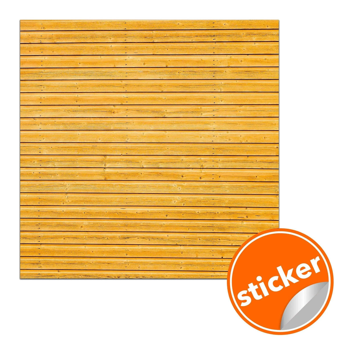 Rustic wood plank peel and stick wallpaper sticker with a yellow shiplap design, perfect for easy home decor.