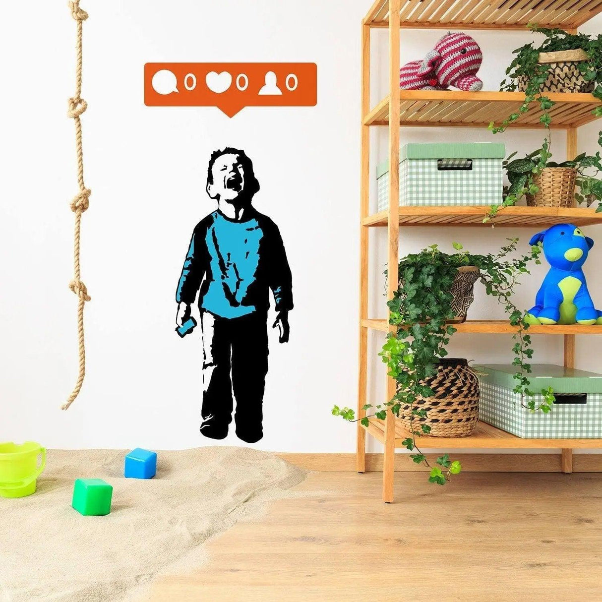 Crying Boy wall decal in a modern room showcasing street art style, featuring a playful social media icon design.