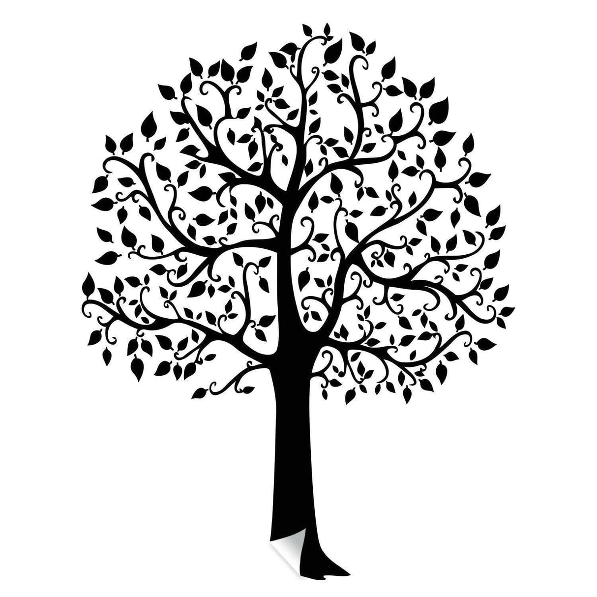 Serenity Tree Wall Sticker, nature-inspired black vinyl decal with intricate branches and leaves for decor.