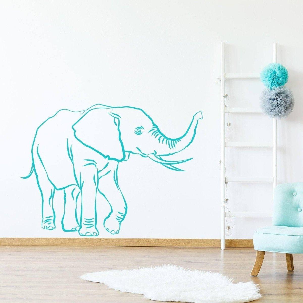 Charming vinyl elephant wall decal in a light blue color, perfect for nursery or living room decor.