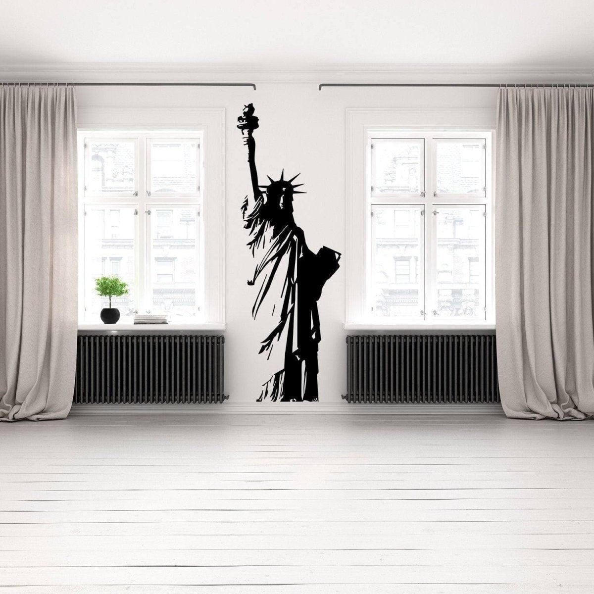 Statue of Liberty vinyl decal in modern room, adding patriotic decor to walls with a stylish touch.