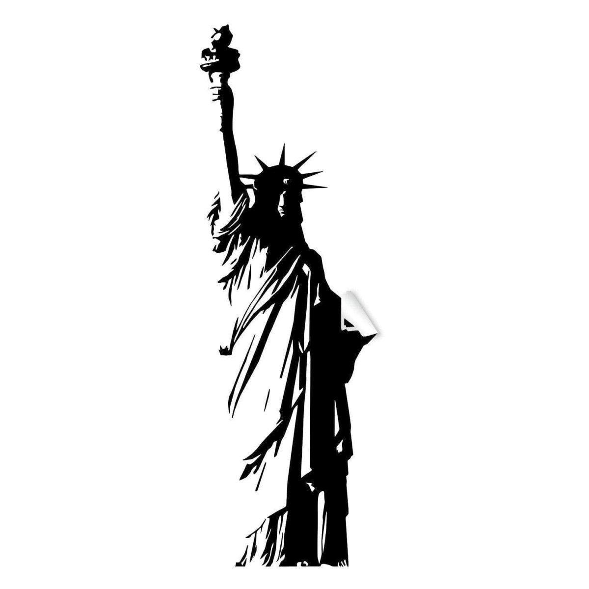 Statue of Liberty silhouette vinyl decal for patriotic decoration, ideal for indoor and outdoor use.