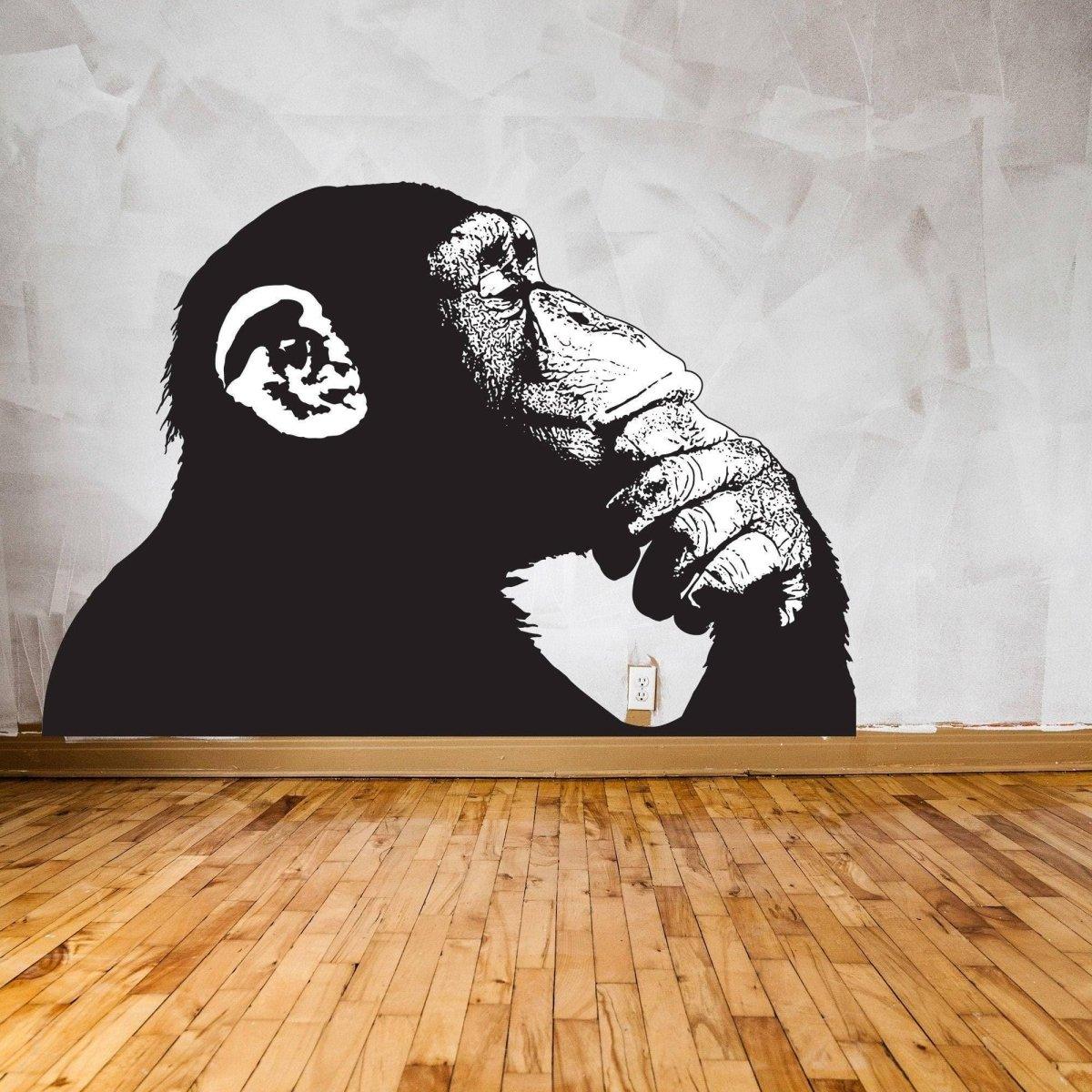 Contemporary street art primate wall sticker of a monkey, waterproof vinyl decal for artistic home decor.