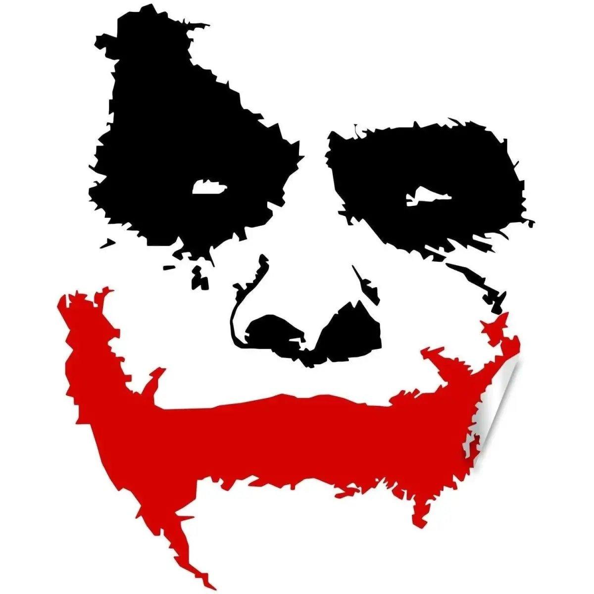 Creepy Joker Grin decal wall sticker featuring an evil clown face design in black and red.