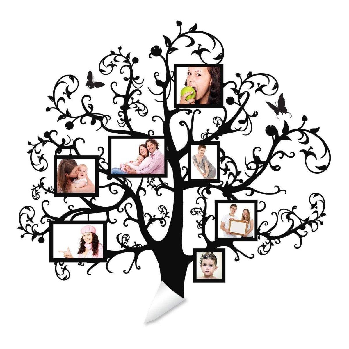 Chic family tree wall sticker decal with photo frames and decorative branches for home interior design.
