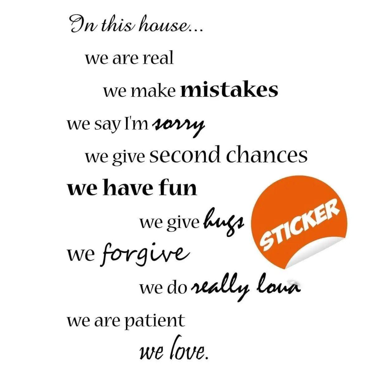 Inspirational wall decal showcasing house values and love quotes for home decor.