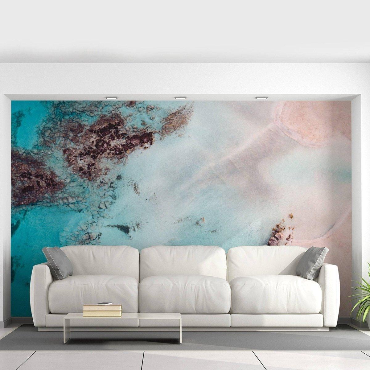 Elegant self-stick marble wall covering enhancing modern living room decor with soothing colors.