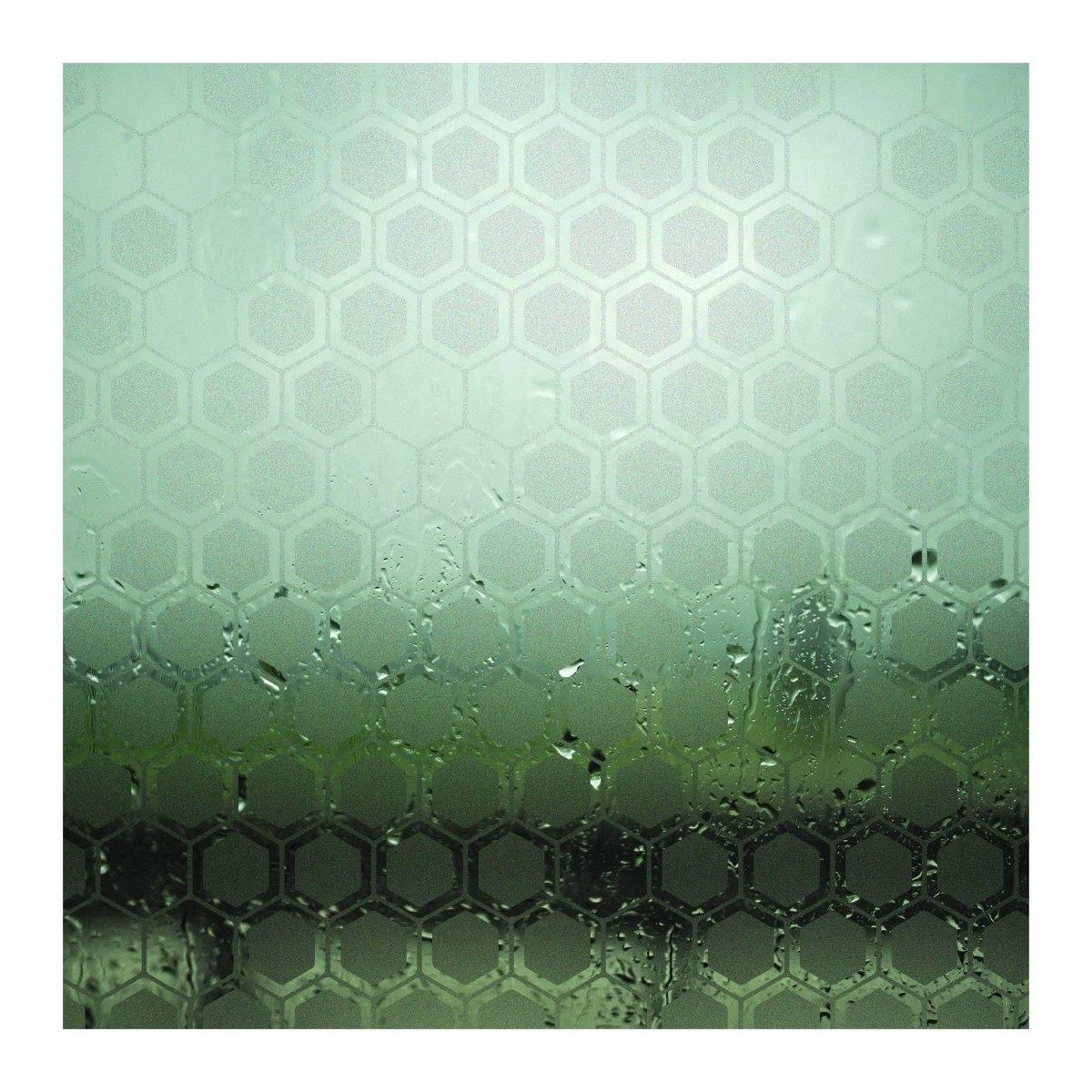 Frosted glass film featuring a hexagonal pattern, enhancing privacy and aesthetic appeal for windows.