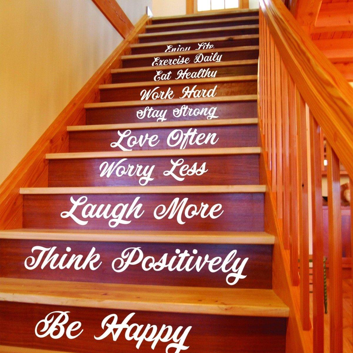 Stylish staircase decal quotes for motivation and home decor enhancement.