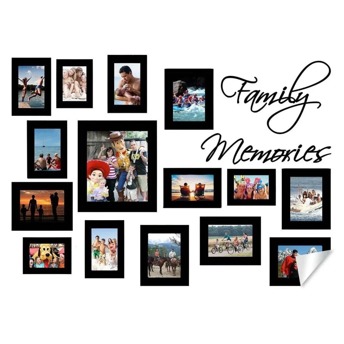 Stylish vinyl wall sticker with picture frames showcasing family memories and photos for home decor.