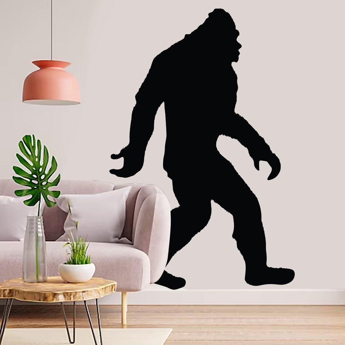 BigFoot silhouette vinyl decal sticker on a living room wall, adding whimsy and charm to the space.