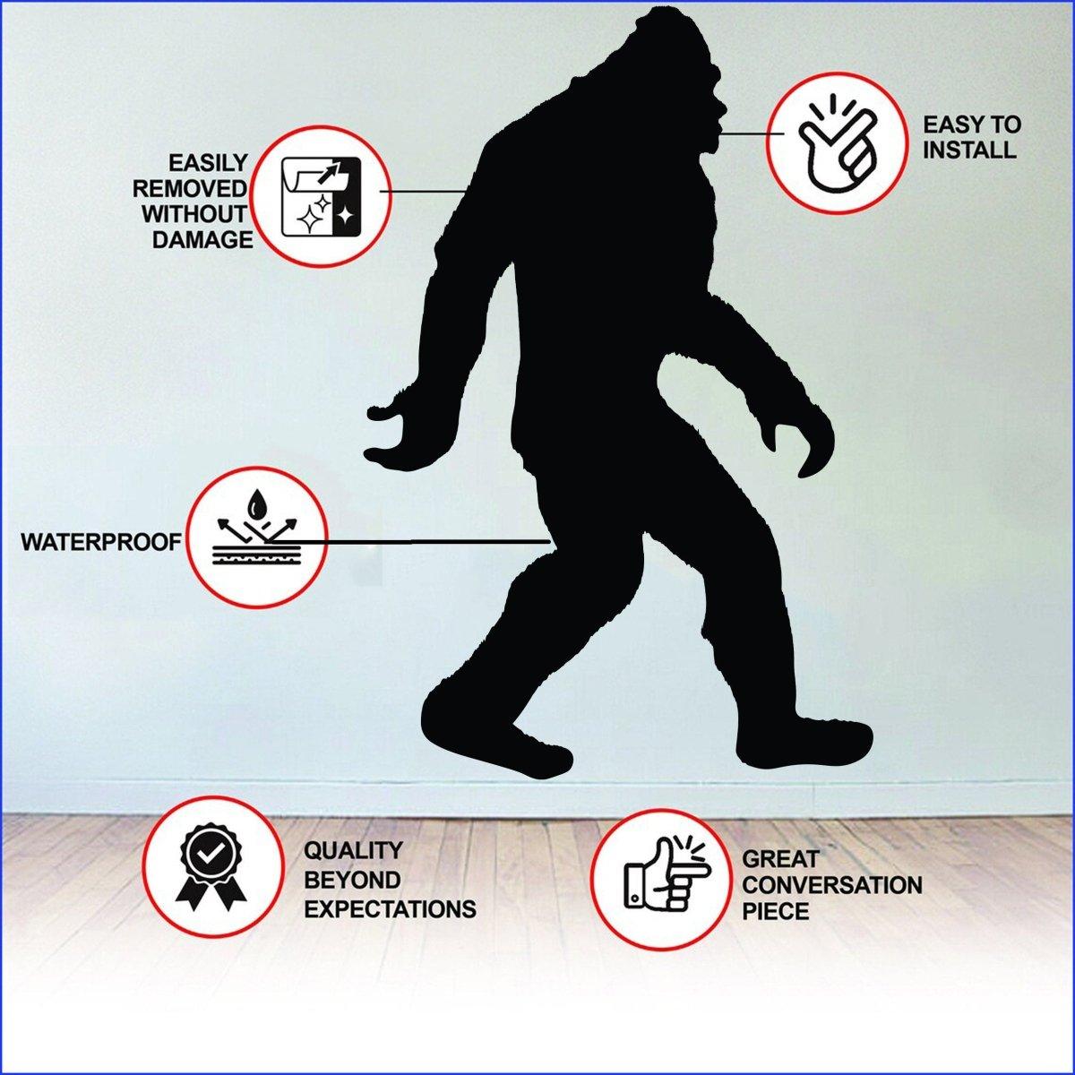 BigFoot vinyl decal sticker with installation and quality features showcased on a wall.