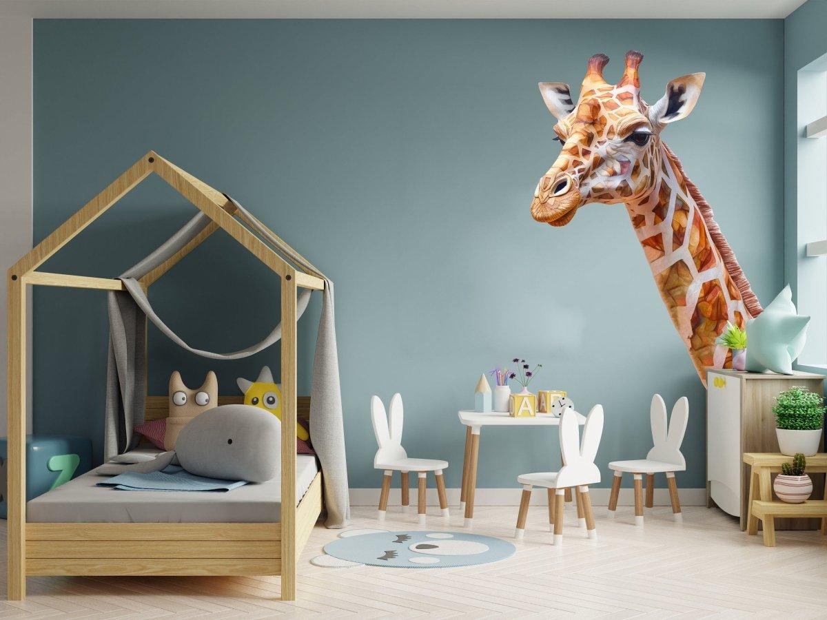 Giraffe wall decal in a playful kids' bedroom with a cozy bed and cheerful decor set.