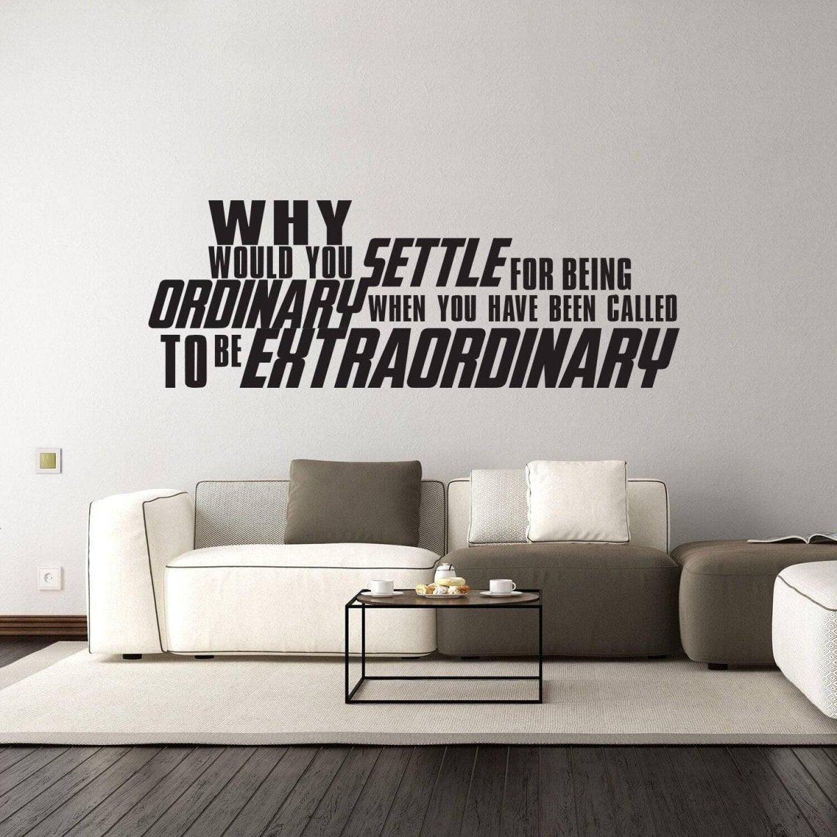 Inspirational wall sticker with motivational quote in modern living room decor setting.