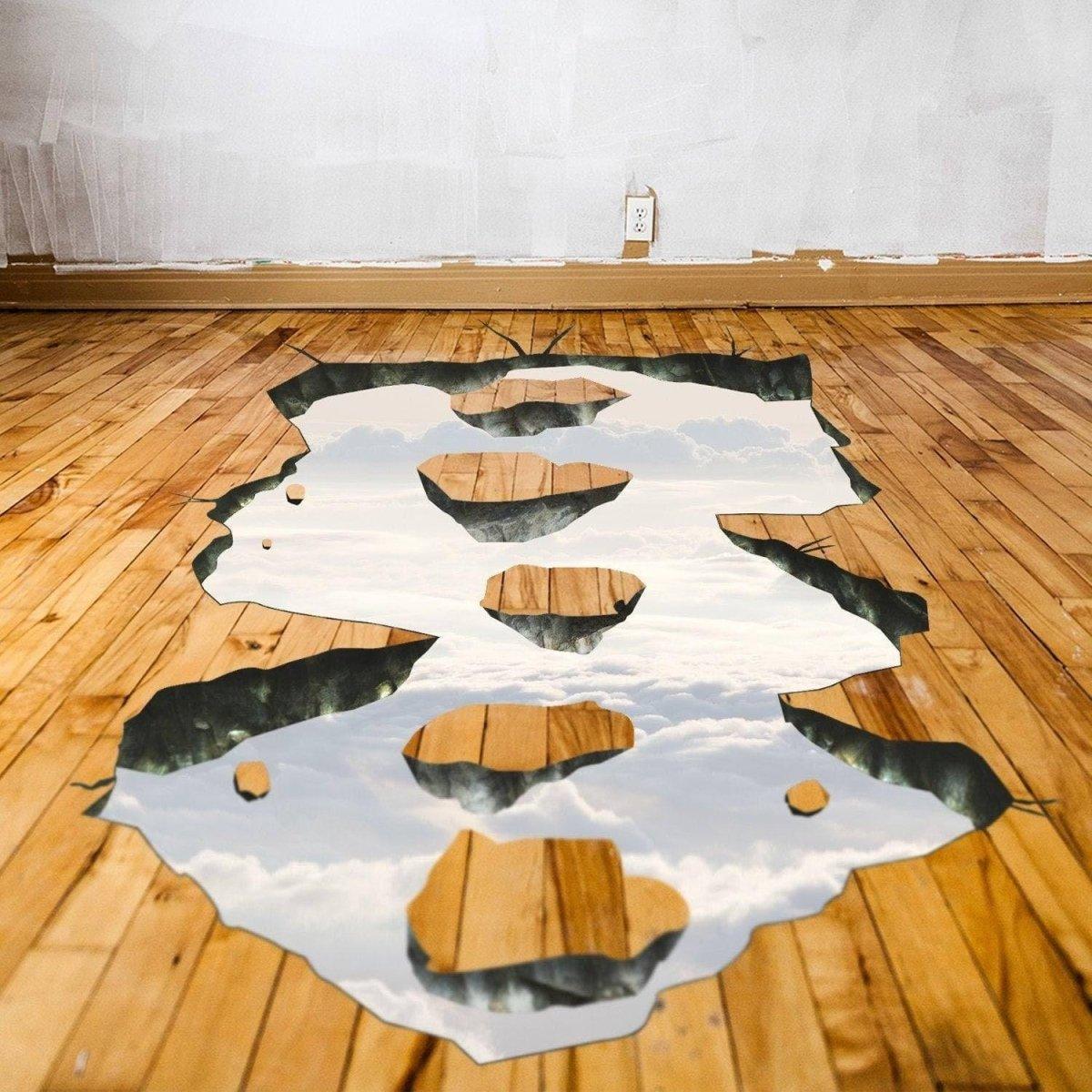 3D Space Bridge vinyl decal on wooden floor creating a stunning galaxy illusion for home decor.
