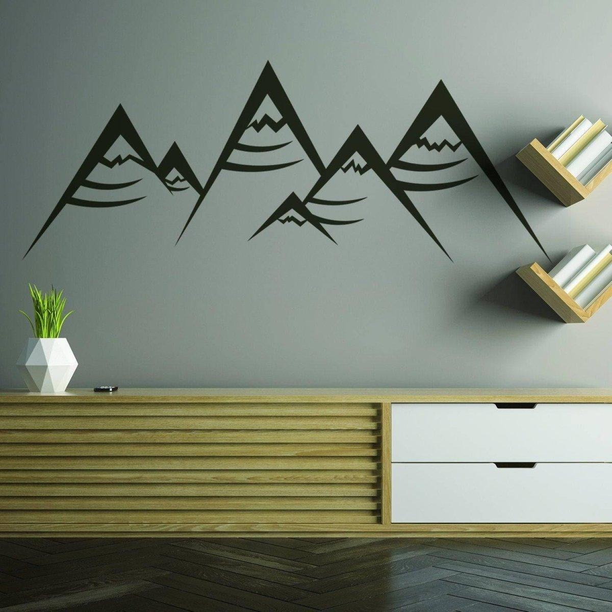 Boho modern vinyl wall decal of geometric mountain peaks on a stylish interior wall.