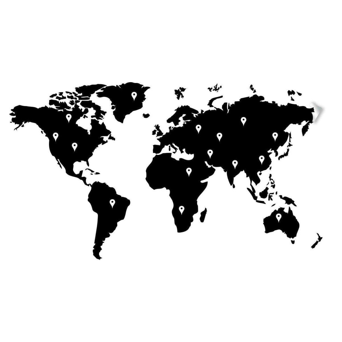 World map vinyl sticker design featuring travel pins for exploring and adventure lovers.