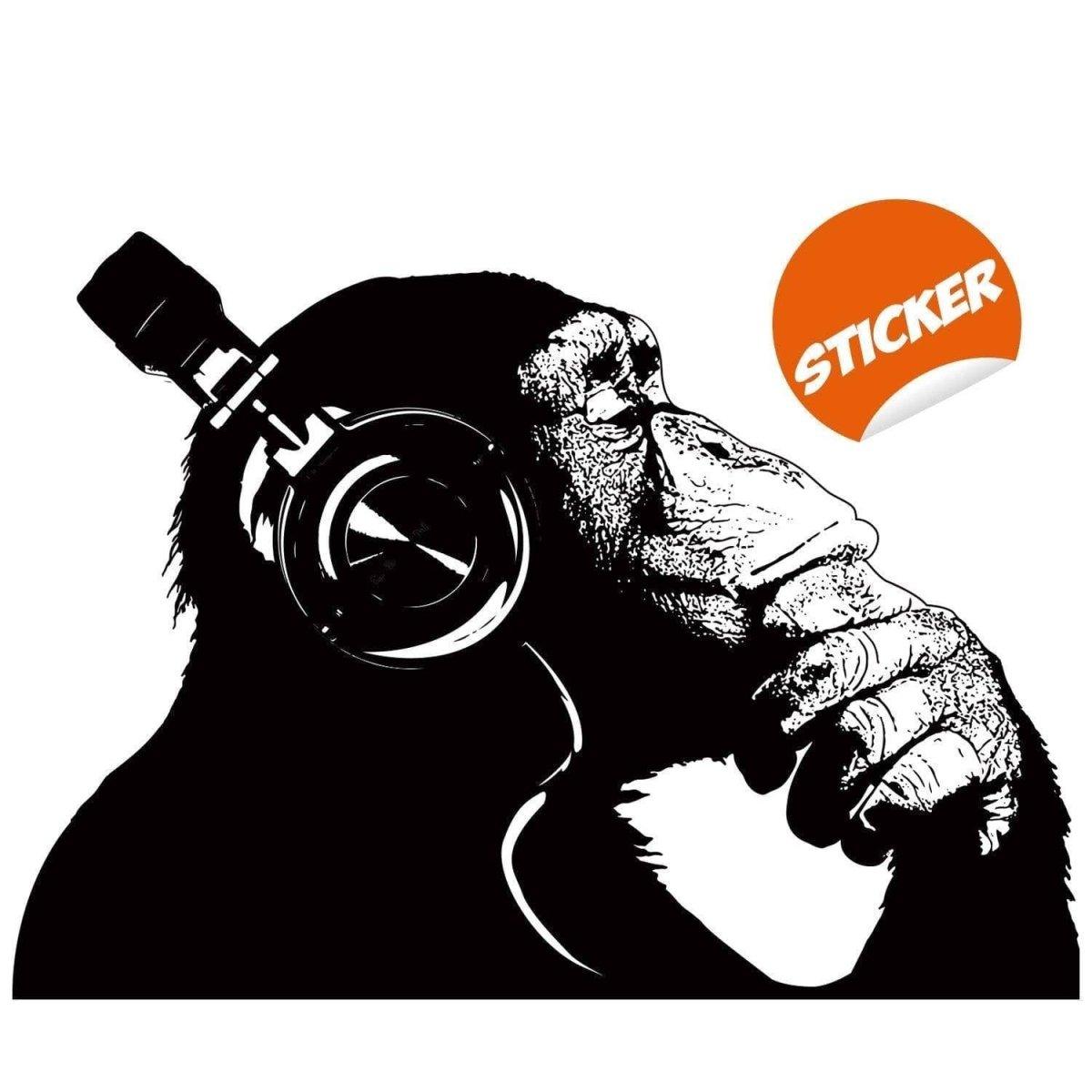 Street art gorilla graffiti mural print sticker design with headphones, perfect for wall decor.