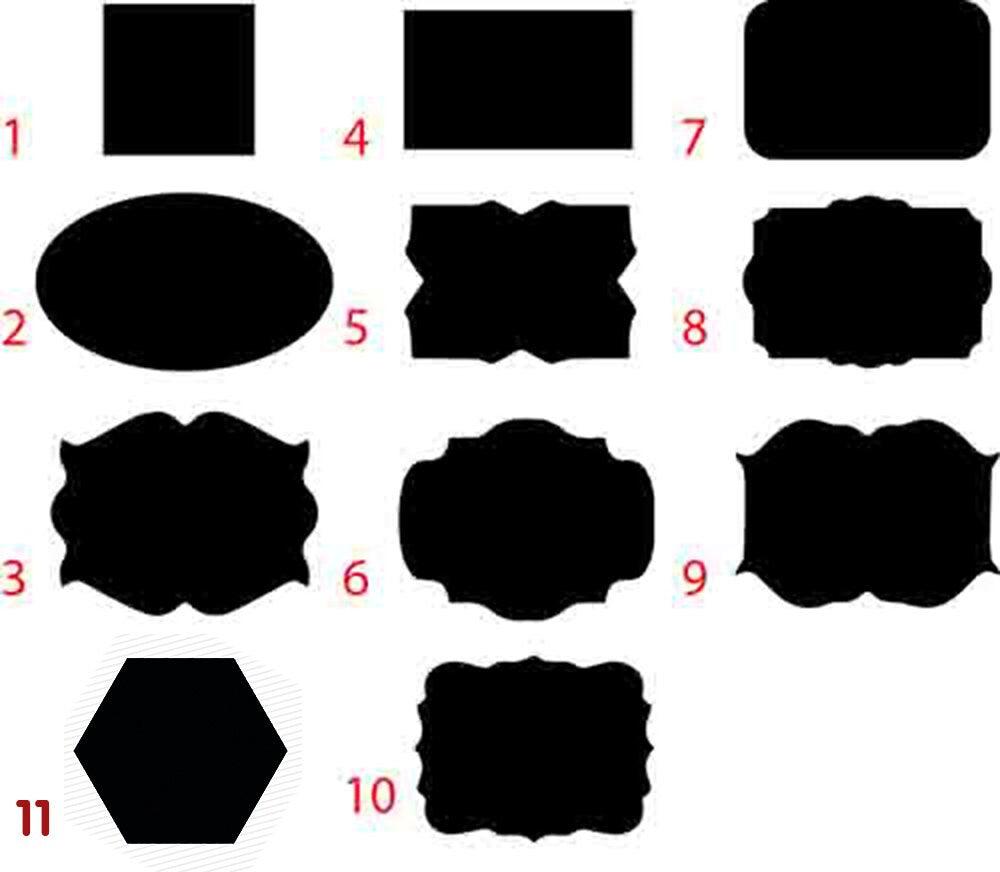 A selection of blank black shape templates for custom design applications, including various frames and labels.