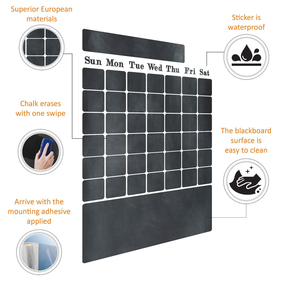 Chalkboard DIY fridge sticker showing days of the week, durable, easy to clean, and waterproof for kitchen organization.