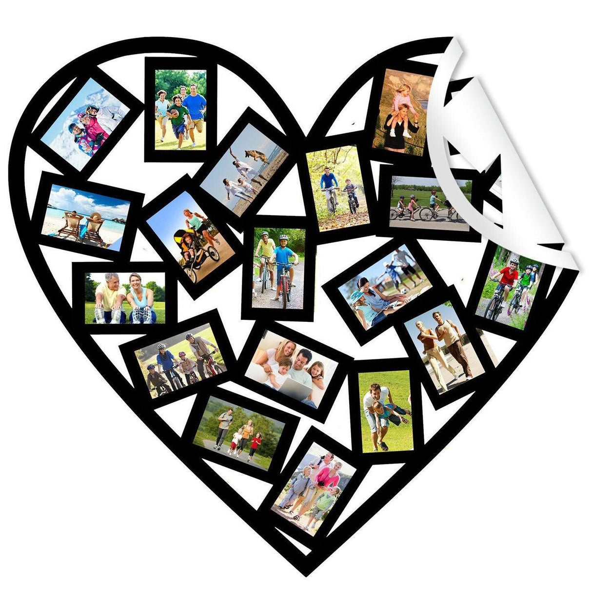 Heart-shaped picture frame wall sticker vinyl decal with spaces for photos, perfect for personalizing your home decor.