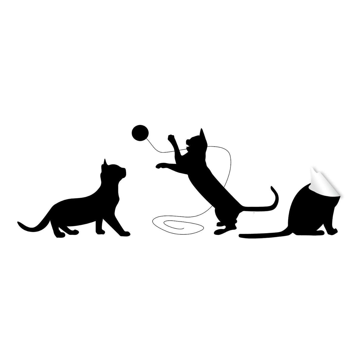 Playful cats silhouette sticker showcasing three cats interacting with a ball, perfect for cat lovers.